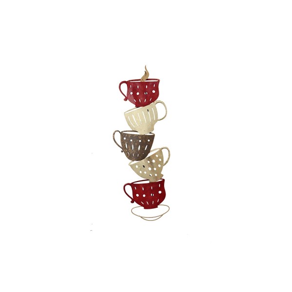 Déco Murale 66 Cm X 24 Cm Tasses A Café Empilées Or & Rouge