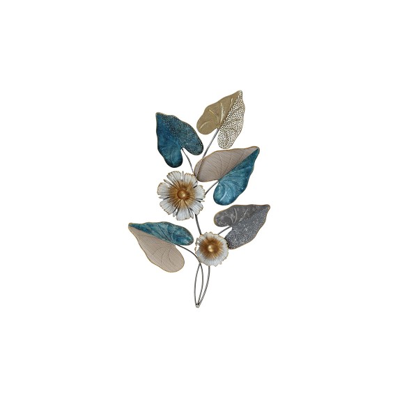 Déco Murale 63 Cm X 33 Cm Branche Feuillage Gris/Doré/Bleu