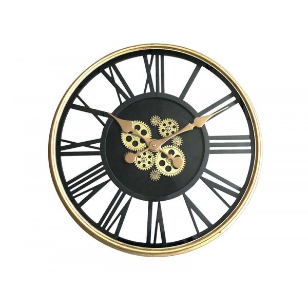 Horloge Murale Ø 54 Cm Mécanisme Apparent Noir Et Doré