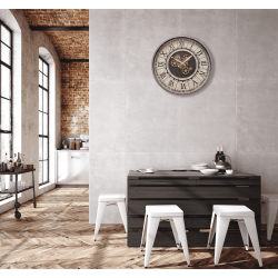 Horloge Murale Ø 57 Cm Mécanisme Apparent Métal Gris