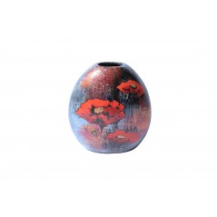 Vase Rond Motif Coquelicot Rouge 26,5 Cm En Céramique Peint A La Main