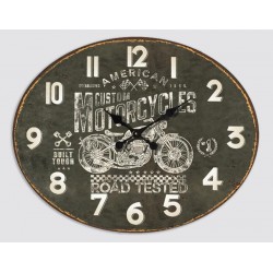 Horloge Murale Ovale 49 X 39 Cm Motorcyles Métal Noir