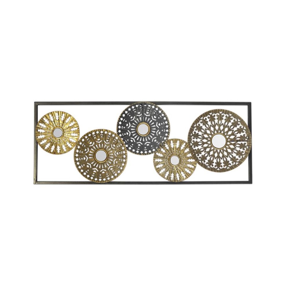 Déco Murale 28 Cm x 74 Cm Disques Avec Miroirs Doré/Marron/Gris