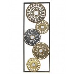 Déco Murale 28 Cm x 74 Cm Disques Avec Miroirs Doré/Marron/Gris