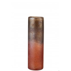 Vase Cylindrique Verre Teinté Bordeaux & Ocre 39 Cm