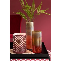 Vase Cylindrique En Verre Teinté Bordeaux & Ocre 39 Cm