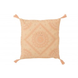 Coussin En Coton Avec Pompons Et Broderies Pamplemousse