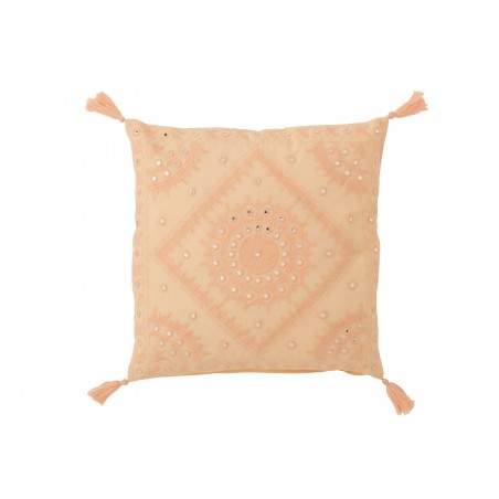 Coussin En Coton Avec Pompons Et Broderies Pamplemousse