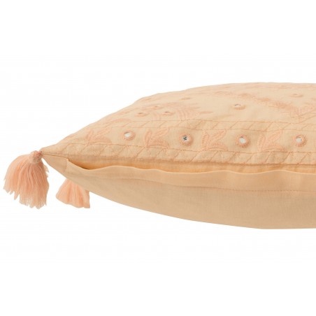 Coussin En Coton Avec Pompons Et Broderies Pamplemousse