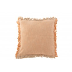 Coussin En Coton Avec Franges Saumon & Écru