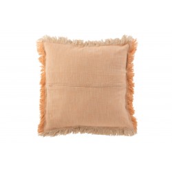 Coussin En Coton Avec Franges Saumon & Écru