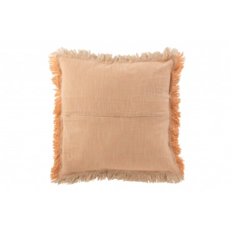 Coussin En Coton Avec Franges Saumon & Écru