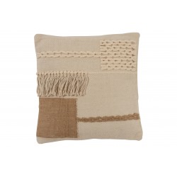 Coussin En Coton Avec Broderies Et Franges Ivoire & Marron