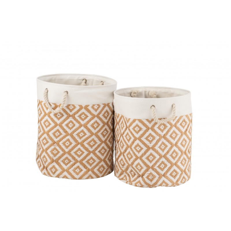 Set De 2 Paniers Déco En Papier & Coton Ivoire & Naturel