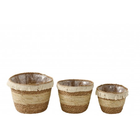 Set De 3 Paniers Déco Avec Franges En Ecorce De Mais & Coton Beige/Marron