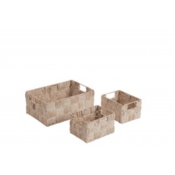 Set De 3 Paniers Déco Rectangulaires En Rotin Blanchi