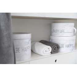 Set De 3 Boites Déco Basses Enjoy - Marbré Blanc & Argent