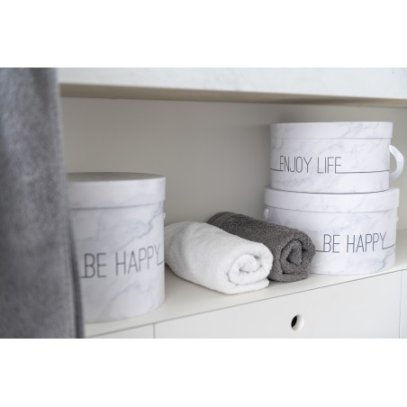 Set De 3 Boites Déco Basses Enjoy - Marbré Blanc & Argent