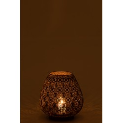 Photophore Motif Oriental Oeuf Métal Gris 30,5 Cm