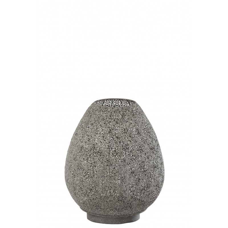 Photophore Motif Oriental Oeuf Métal Gris 43 Cm