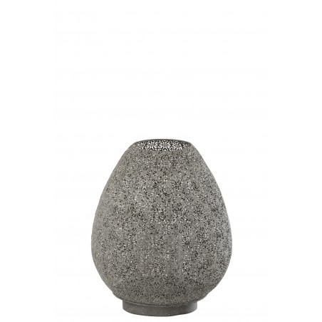 Photophore Motif Oriental Oeuf Métal Gris 43 Cm