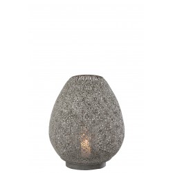 Photophore Motif Oriental Oeuf Métal Gris 43 Cm