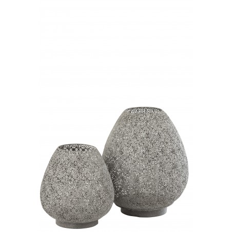 Photophore Motif Oriental Oeuf Métal Gris 43 Cm