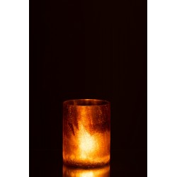 Photophore Cylindrique En Verre Ocre 14 Cm