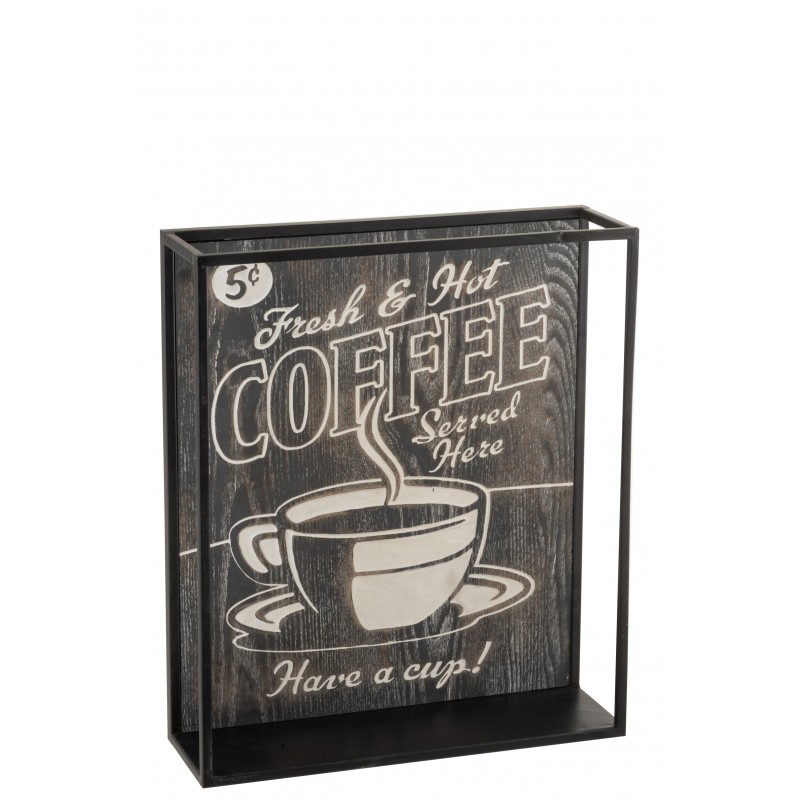 Déco Murale 50 Cm X 42 Cm Support "Coffee" Noir Effet Vieilli