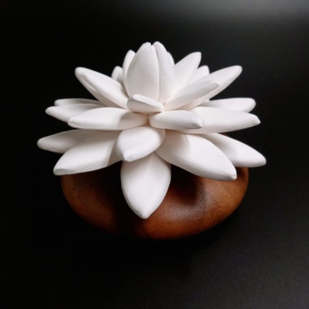 Lotus Des Indes - Diffuseur De Parfum En Bois Et Céramique Blanche