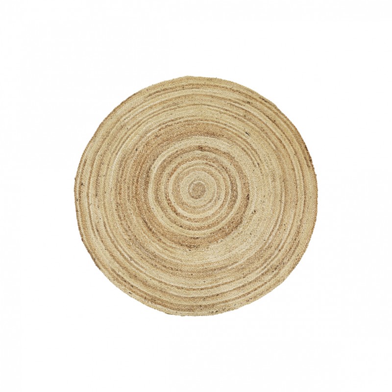 Tapis Jute Rond Tie-Die Beige & Naturel Diamètre 100 Cm