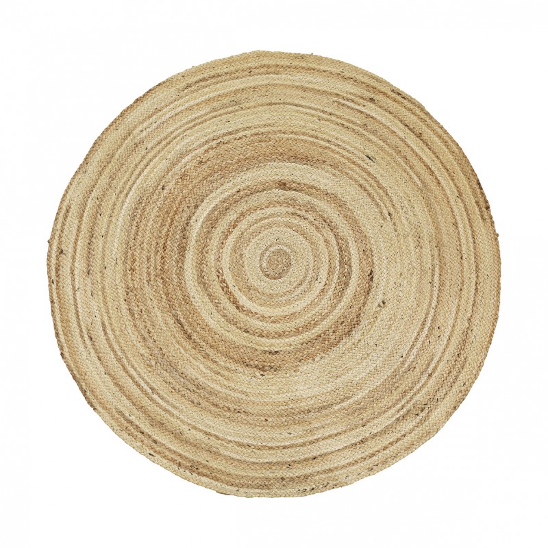 Tapis Jute Rond Tie-Die Beige & Naturel Diamètre 140 Cm