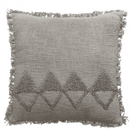 Coussin Hoggar Carré Coton Brut Tufté Gris