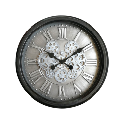 Horloge Murale Ø 52,5 Cm Métal Mécanisme Apparent Fond Argenté