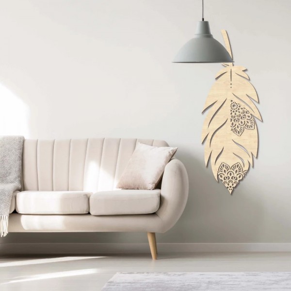 Déco Murale Plume En Bois De Hêtre 35,5 X 88 Cm