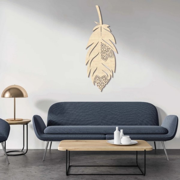 Déco Murale Plume En Bois De Hêtre 35,5 X 88 Cm