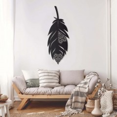 Déco Murale Plume En Bois De Valchromat Noir 32,5 X 88 Cm