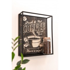 Déco Murale 50 Cm X 42 Cm Support "Coffee" Noir Effet Vieilli