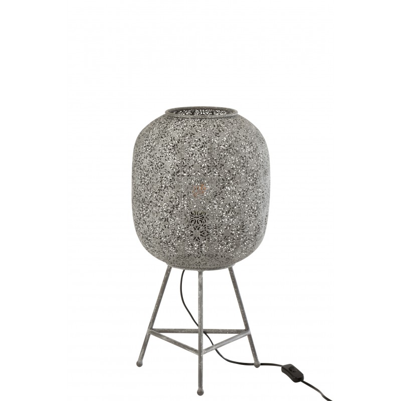 Lampe Ajourée Style Oriental Sur Trépied Métal Gris