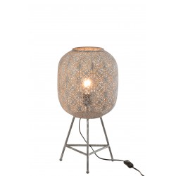 Lampe Ajourée Style Oriental Sur Trépied Métal Gris
