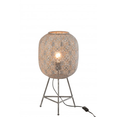 Lampe Ajourée Style Oriental Sur Trépied Métal Gris