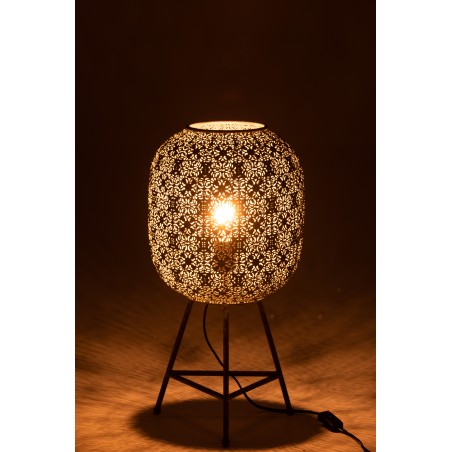 Lampe Ajourée Style Oriental Sur Trépied Métal Gris