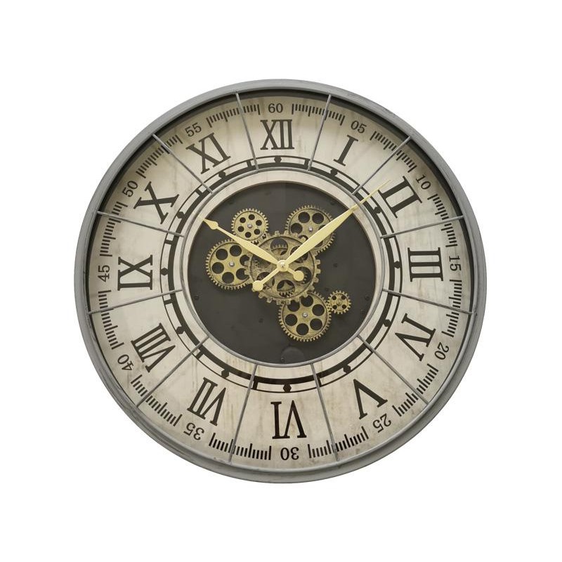Horloge Murale Ø 57 Cm Mécanisme Apparent Métal Gris