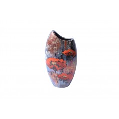 Vase Corne Motif Coquelicot Rouge 34 Cm En Céramique Peint A La Main