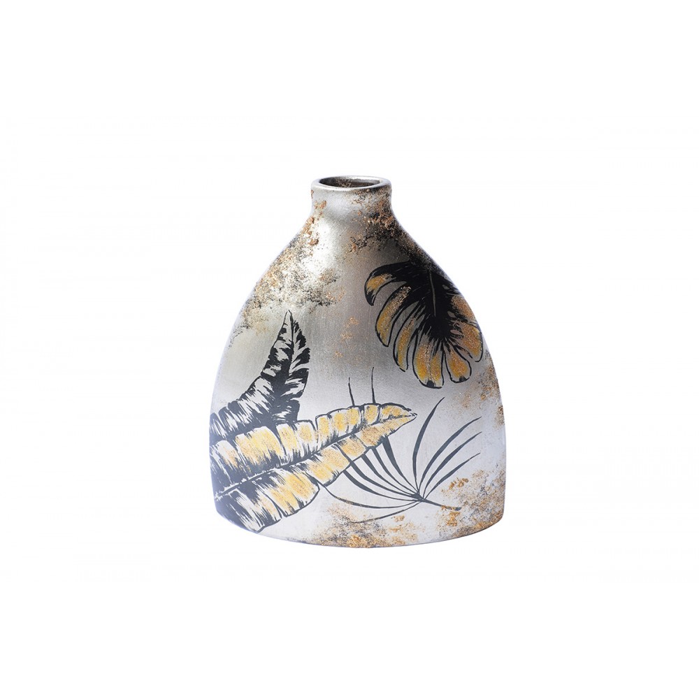 Vase céramique Feuilles Tropicales 37,5 Cm peint à la main